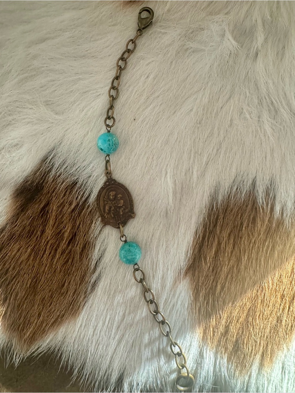 Turquoise Bead St. Anthony Religious Medal Bracelet - Women Jewelry